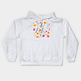 Watercolor Assorted Wildflowers Pattern 3 Kids Hoodie